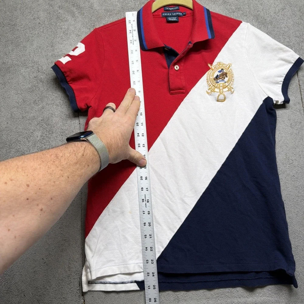 Ralph Lauren Skinny Polo‎ Shirt Equestrian Crest No 2 Sleeve Colorblock Mens L